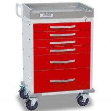 Detecto® Rescue Series Emergency Room Medical Cart, White Frame with 6 Red Drawers