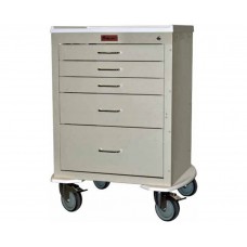 Harloff Mini24 Five Drawer Anesthesia Cart with Bumper and 5" Wheels, Electronic Lock, Sand 