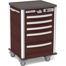 Waterloo Healthcare 5-Drawer Aluminum Junior Short Medical Bedside Cart, Push Button Lock, Walnut